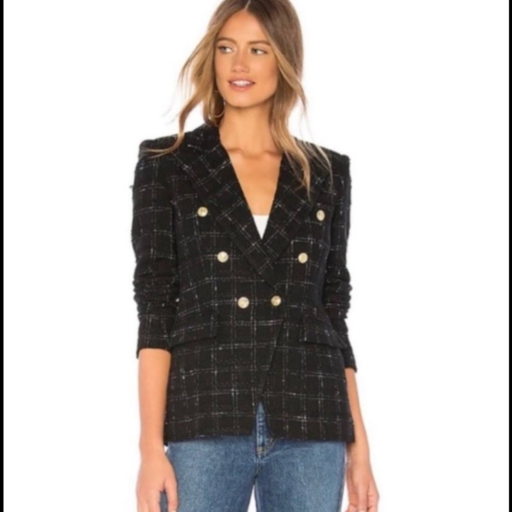 Nwt Generation Love Double Breasted Black & Gold Tweed Blazer Sz M